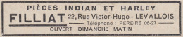 Pièces Indian Et Harley - FILLIAT - Levallois - 1931 Vintage Advertising - Publicités