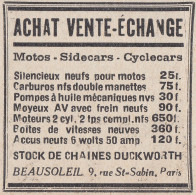 Motos Sidecars Cyclecars - Beausoleil - Paris - 1931 Vintage Advertising - Publicités