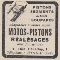 Motos Pistons Réalésages - 1931 Vintage Advertising - Pubblicità Epoca - Advertising