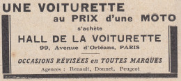 Hall De La Voiturette - Paris - 1930 Vintage Advertising - Pubblicità - Advertising