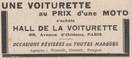 Hall De La Voiturette - Paris - 1930 Vintage Advertising - Pubblicità - Publicités