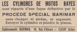 Cylindres De Motos RAYES - Barimar - Clichy - 1930 Vintage Advertising - Publicités