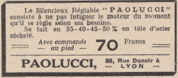 Silencieux Réglable PAOLUCCI - Lyon - 1930 Vintage Advertising Pubblicità - Publicités