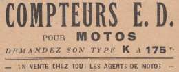 Compteurs E. D. Pour Motos - 1930 Vintage Advertising - Pubblicità Epoca - Advertising