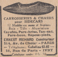 Carrosseries & Chassis Pour SIDECARS Ernest Richard - 1930 Vintage Ad - Advertising