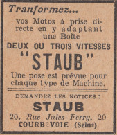 STAUB Tranformez Vos Motos - 1930 Vintage Advertising - Pubblicità Epoca - Publicités