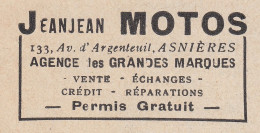 Jeanjean MOTOS - Asnières - 1930 Vintage Advertising - Pubblicità Epoca - Advertising