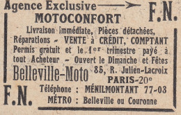 MOTOCONFORT Agence Exclusive F.N. - 1930 Vintage Advertising - Pubblicità - Publicités