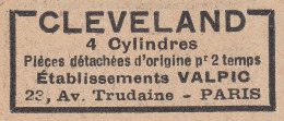 Cleveland 4 Cylindres - Etablissements VALPIC Paris - 1930 Vintage Ad - Publicités
