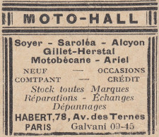 Moto Hall - Soyer - Saroléa - Ariel - Motobécane - 1930 Vintage Ad - Publicités