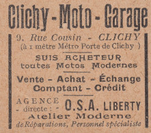 Clichy - Moto - Garage - 1930 Vintage Advertising - Pubblicità Epoca - Advertising