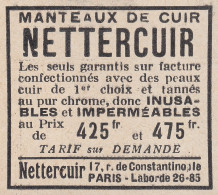 Manteaux De Cuir NETTERCUIR - Paris - 1930 Pubblicità  Vintage Advertising - Publicités