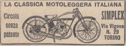 SIMPLEX Motoleggera Italiana - 1930 Pubblicità Epoca - Vintage Advertising - Advertising