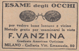 F. VANZINA Esame Degli Occhi - 1930 Pubblicità Epoca - Vintage Advertising - Advertising