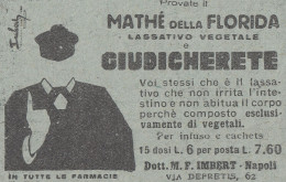 Mathé Della Florida Lassativo - 1930 Pubblicità - Vintage Advertising - Advertising
