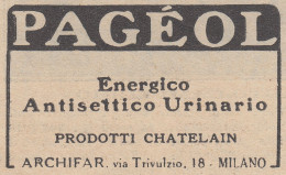 Pagéol Antisettico Urinario - 1930 Pubblicità Epoca - Vintage Advertising - Publicités