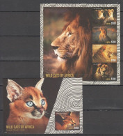 Liberia - 2015 - Wild Cats Of Africa - Yv 5460H/L + Bf 676A - Roofkatten