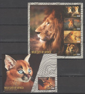 Liberia - 2015 - Wild Cats Of Africa - Yv 5460H/L + Bf 676A - Félins