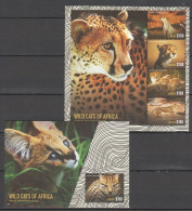 Liberia - 2015 - Wild Cats Of Africa - Yv 5457/60 + Bf 676 - Roofkatten