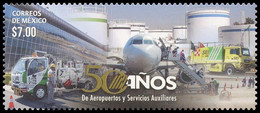 2015 México 50 Aniv. Aeropuertos Y Servicios Auxiliares/ Communications And Transportation Trucks, Aircraft, Airport MNH - Mexico