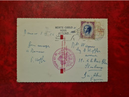 LETTRE  MONTE CARLO MONACO 1956  FLAMME MONTE CARLO VOUS ATTEND CACHET ROUGE 18/19 AVRIL 1956 - Other & Unclassified