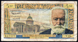 5 NF Victor Hugo B . 3 - 12 - 1959 . B - Y.26 N° 82527 A Circulé - 5 NF 1959-1965 ''Victor Hugo''