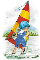 Carte Brodée - Une Fillette Sur Une Planche à Voille De Mary May - Embroidered