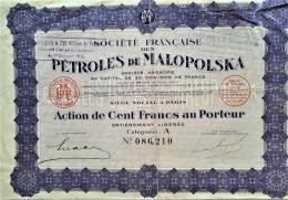 Société Française Des Pétroles De Malopolska - Pologne - 1924 - Action Au Porteur - Erdöl