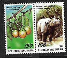 Indonesia (Indonesie) - 1995 - Rhinoceros, Fruit - Yv 1423/24 - Rhinozerosse