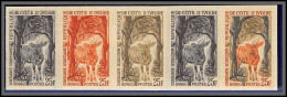 1046f - Cote D'ivoire - N° 218 Antilope (antelope) Bongo Essai (proof) Non Dentelé Imperf** MNH Bande De 5 - Ivoorkust (1960-...)