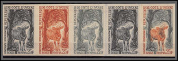 1046e - Cote D'ivoire - N° 218 Antilope (antelope) Bongo Essai (proof) Non Dentelé Imperf** MNH Bande De 5 - Côte D'Ivoire (1960-...)