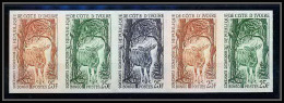 1046b - Cote D'ivoire - N° 218 Antilope (antelope) Bongo Essai (proof) Non Dentelé Imperf** MNH Bande De 5 - Other & Unclassified