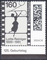 !a! GERMANY 2024 Mi. 3834 MNH SINGLE W/ Bottom Margin (b) - 125th Birthday Of Lotte Reiniger - Ongebruikt
