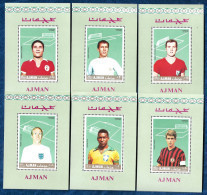 Ajman 1968 Amancio Beckenbauer Charlton Eusebio Pelé Rivera Football Soccer Calcio Block Mi 310 - 315 MNH** - Club Mitici