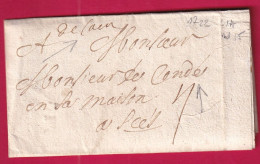 MARQUE MANUSCRIT DE CAEN CALVADOS 1722 POUR MONSIEUR DE CONDE SEES ORNE INDICE 15 LETTRE - 1701-1800: Vorläufer XVIII