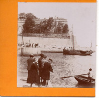 Belle Ile En Mer C.1880 Port Du Palais La Citadelle Barque De Pêche  Photo C.8cm Collée Sur Carton - Old (before 1900)