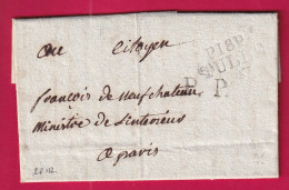 MARQUE P18P TULLE CORREZE EN NOIR + PP BONNET PHRYGHIENS POUR PARIS AN7 1799 LETTRE - 1801-1848: Voorlopers XIX