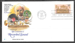 USA FDC Fleetwood Cachet, 1977 13 Cents Recorded Sound - 1971-1980