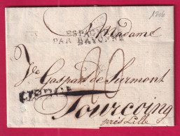 MARQUE ENTREE ESPAGNE PAR BAYONNE DEPART LISBOA LISBONNE PORTUGAL 1806 POUR TOURCOING NORD LETTRE - 1801-1848: Precursors XIX
