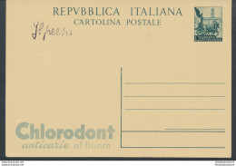 1951 Repubblica - C 143 - R9/2 - Quadriga , Cartolina Postale , L 20 Verde Scuro - Stamped Stationery