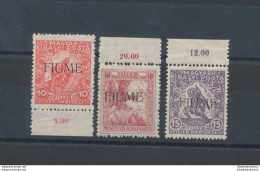 1918-19 Fiume, Francobolli Di Ungheria Soprastampati Fiume , 3 Valori Bordo Di F - Sonstige & Ohne Zuordnung