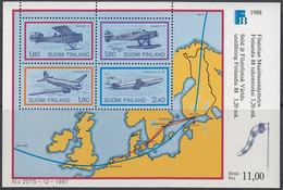 FINNLAND, Block 4, Postfrisch **, Int. Briefmarkenausstellung FINLANDIA ’88, Helsinki (IV): Flugpostbeförderung 1988 - Blocks & Sheetlets