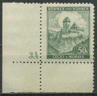 Böhmen & Mähren 1939 Ecke M. Plattennummer 100er-Bogen 26 Pl.-Nr. 3A Postfrisch - Ongebruikt