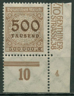 Deutsches Reich 1923 Korbdeckel Platte 313 A P UR Ecke Unten Rechts Postfrisch - Ungebraucht
