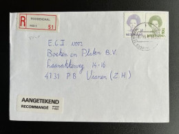 NETHERLANDS 1994 REGISTERED LETTER ROOSENDAAL TO VIANEN 25-01-1994 NEDERLAND AANGETEKEND - Lettres & Documents