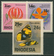 Rhodesien 1976 Blumen Schmetterling Neue Wertaufdrucke 172/74 Postfrisch - Rhodésie (1964-1980)