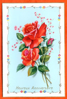 CP Roses Fleurs 4 Heureux Anniversaire Dentelée Bords Dorés Carte Vierge TBE - Anniversaire