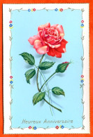 CP Roses Fleurs 1 Heureux Anniversaire Dentelée Bords Dorés Carte Vierge TBE - Anniversaire