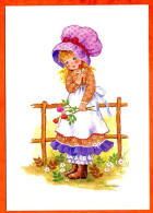 Carte Illustrateur Enfants Fillette  Dans Pré Fleurs  Carte Vierge TBE - Contemporain (à Partir De 1950)