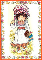 Carte Illustrateur Enfants Fillette Avec Poupée Fleurs Carte Vierge TBE - Contemporain (à Partir De 1950)